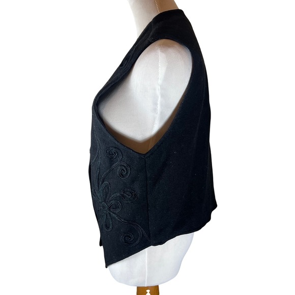 BODY XPRESSIONS Vintage Black Embroidered Wool Blend Vest Women's Size L - Picture 2 of 7